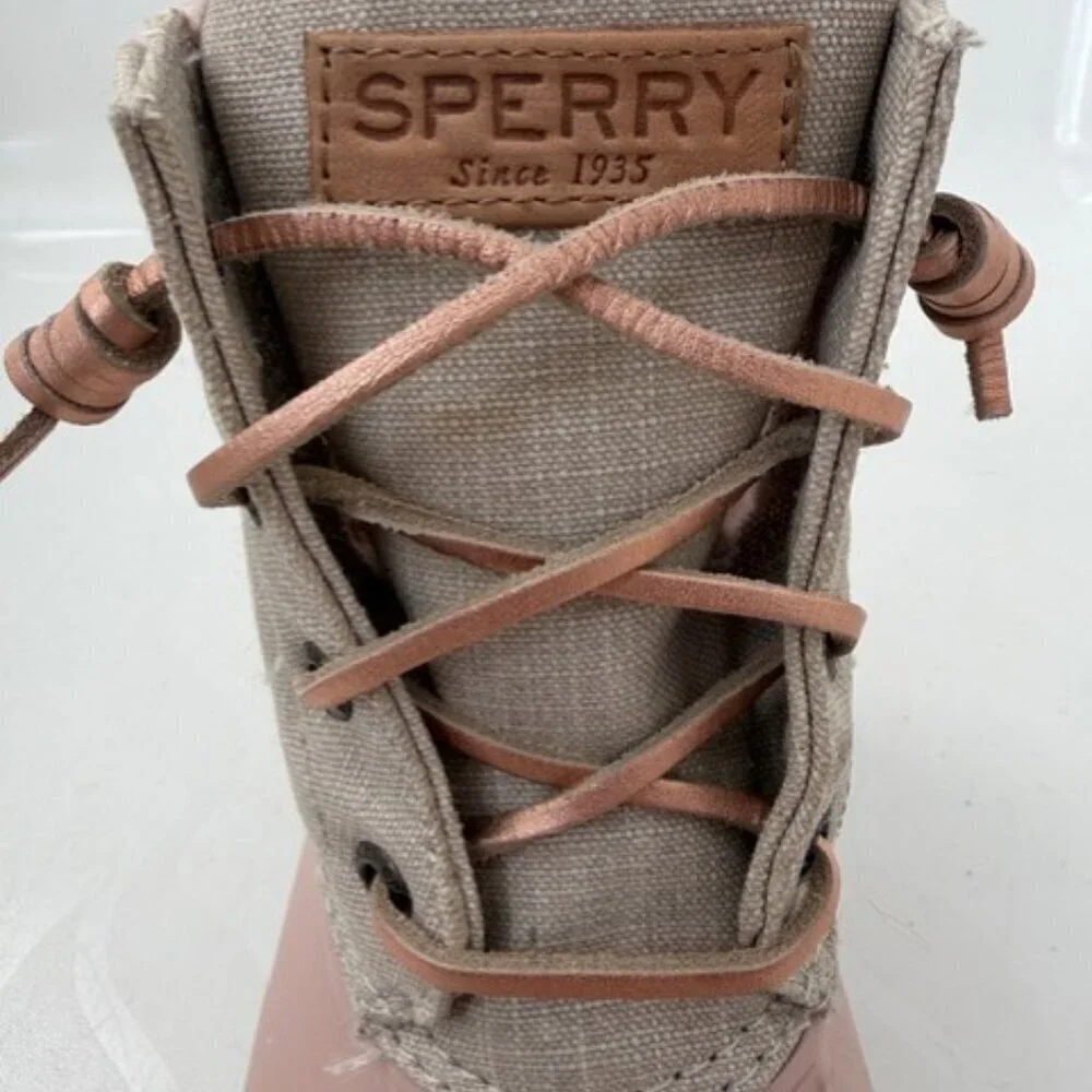 SPERRY Saltwater Canvas Rose/Oat Rain Snow Boots Sz 6